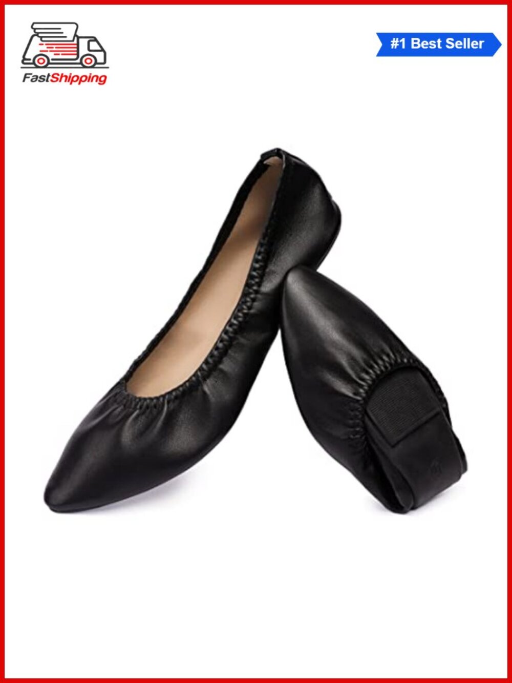 Women's Faux Leather Ballet Flats Slip On Foldable Travel Shoes